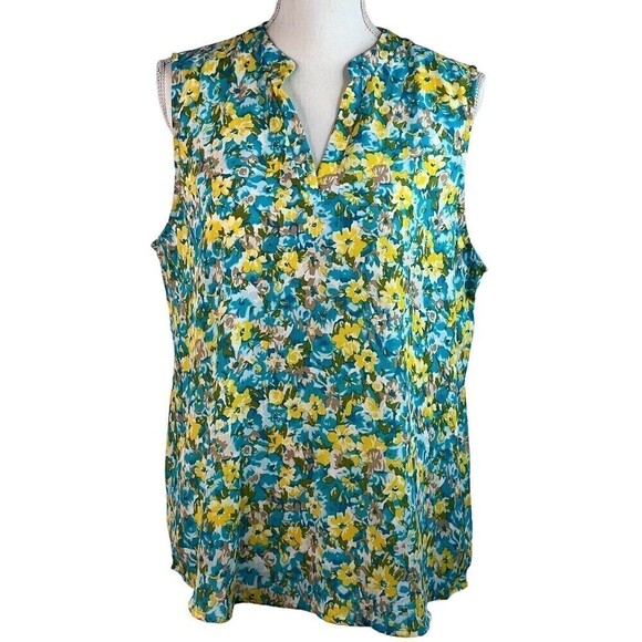 Juniper & Lime Tops - Juniper & Lime Women's Sleeveless Turquoise Yellow V-Neck High Low Top Size XL